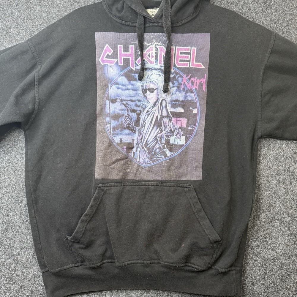 Jon Lauren Chanel Karl Graphic Hoodie Black Pullover Sweatshirt Men's Large